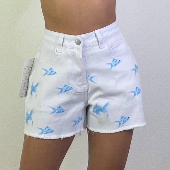 White Shorts with Blue Fish - Picture 1 of 2